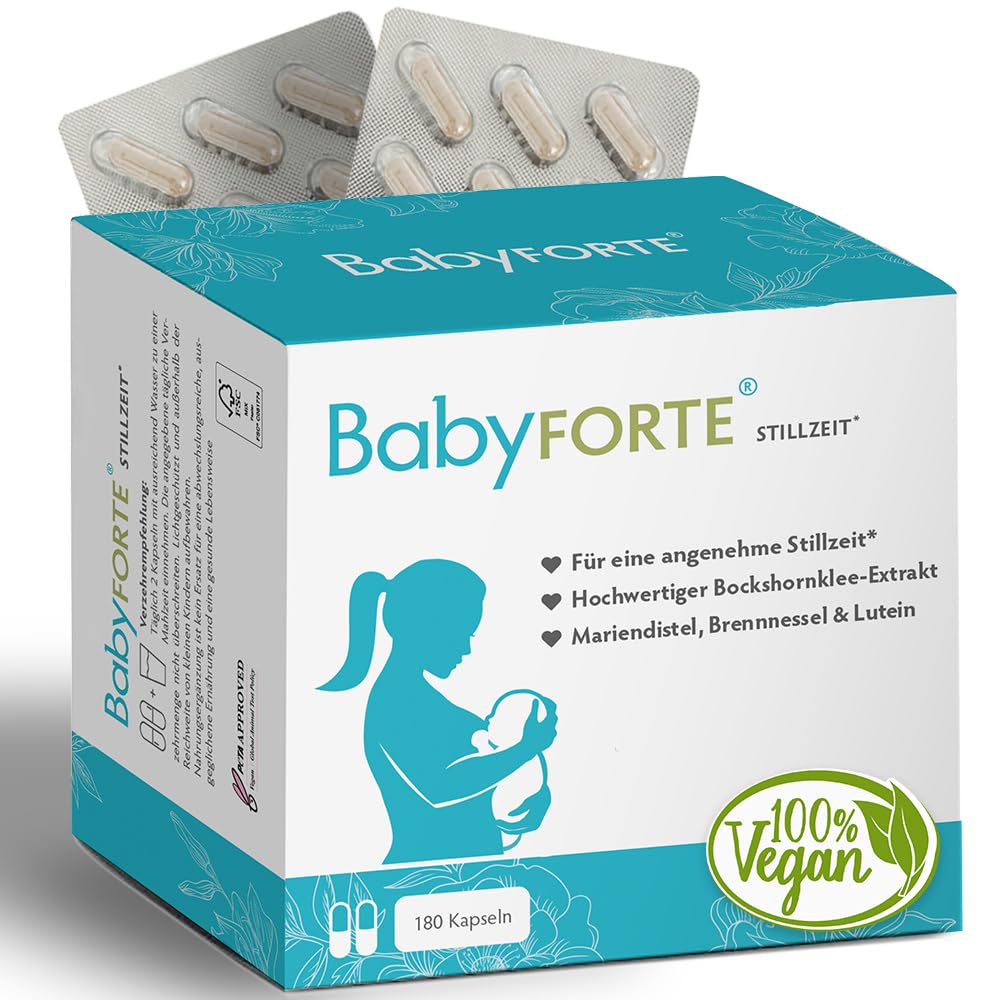 BabyFORTE® Stillzeit 180 Kapseln - 90 Tage - Bockshornklee 15:1, Eisen, Lutein, extra ohne Fenchel, Stillzeit Vitamine
