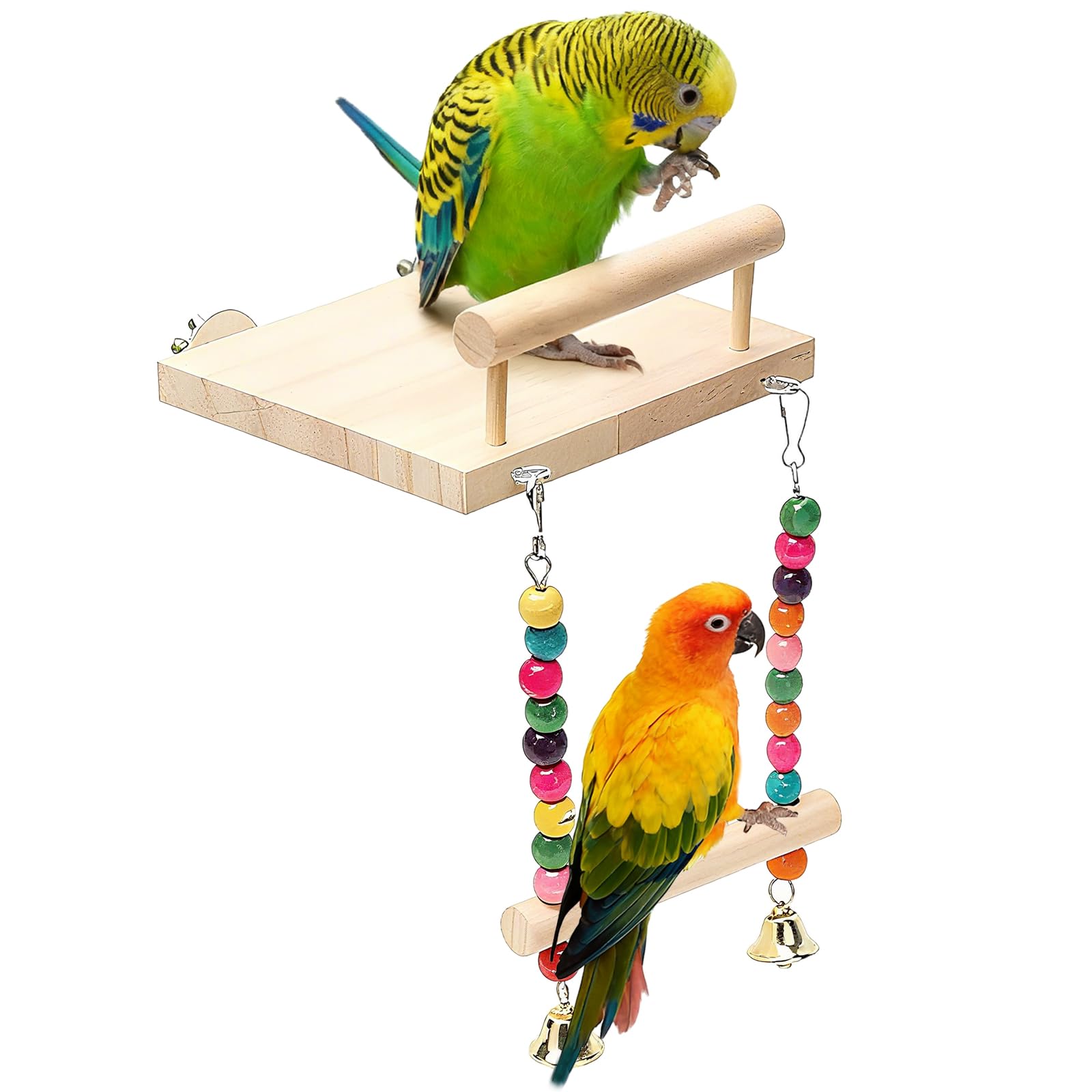ZhouWei Perchoir Perroquet en Bois, Perchoir Oiseaux pour Cage à Oiseaux Jouet Perroquet avec Rondelles Balançoire en Bois, Accessoire pour Calopsittes Inséparables Canaris