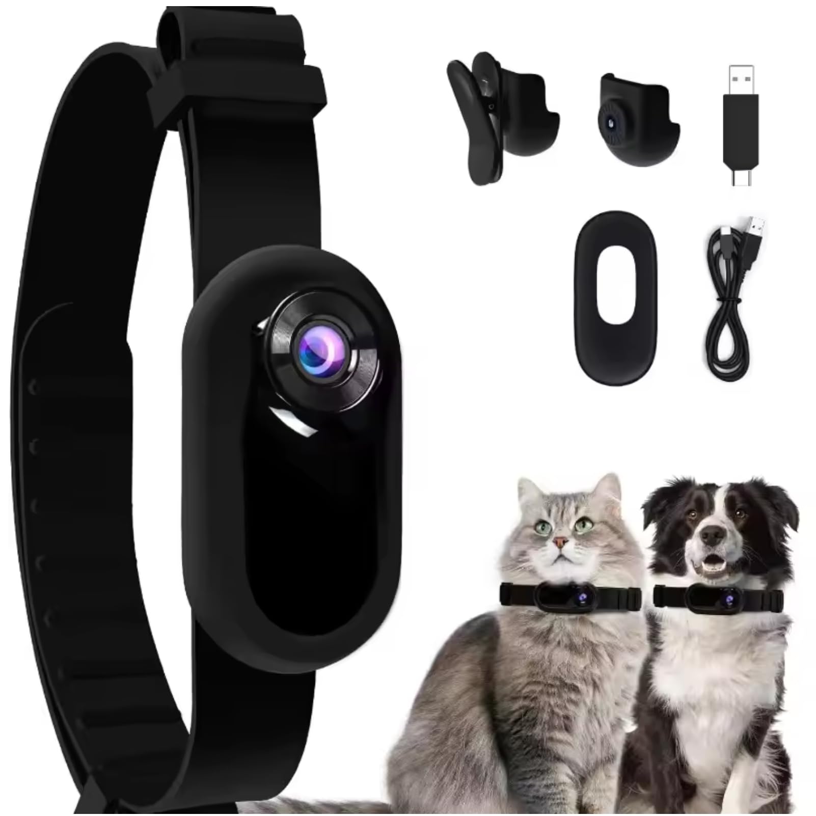 Sxhlseller Katzen Kamerahalsband – 120°-Weitwinkel Haustier Hundehalsband Kamera, HD 1080P Multifunktionaler Haustier Katzen Tracker für Videoaufzeichnungen, Haustier Halsband Kamera Im