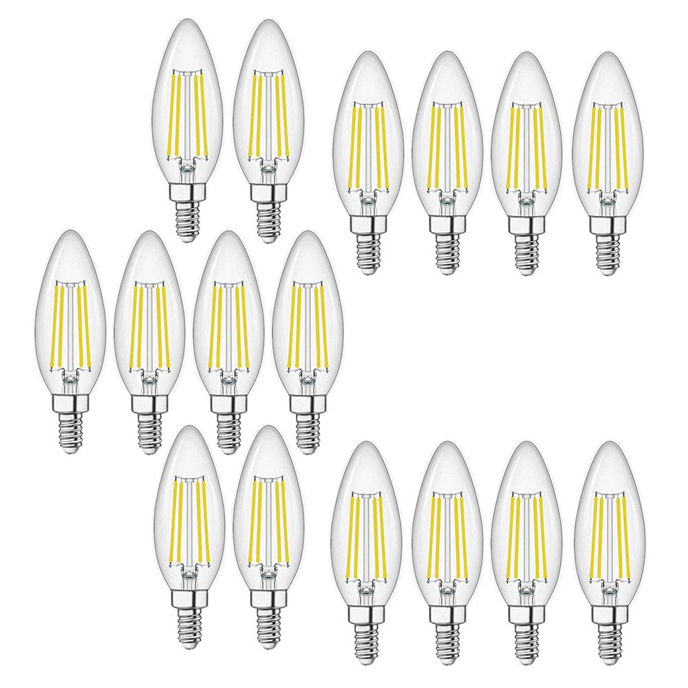 Lampadine a Candela LED E14,Lampadine a LED C35 a Vite Piccola Candelabri Non Dimmerabili Lampadina a Filamento Bianco Freddo 6500K 6W(Equivalente a 60W) 16 Confezioni