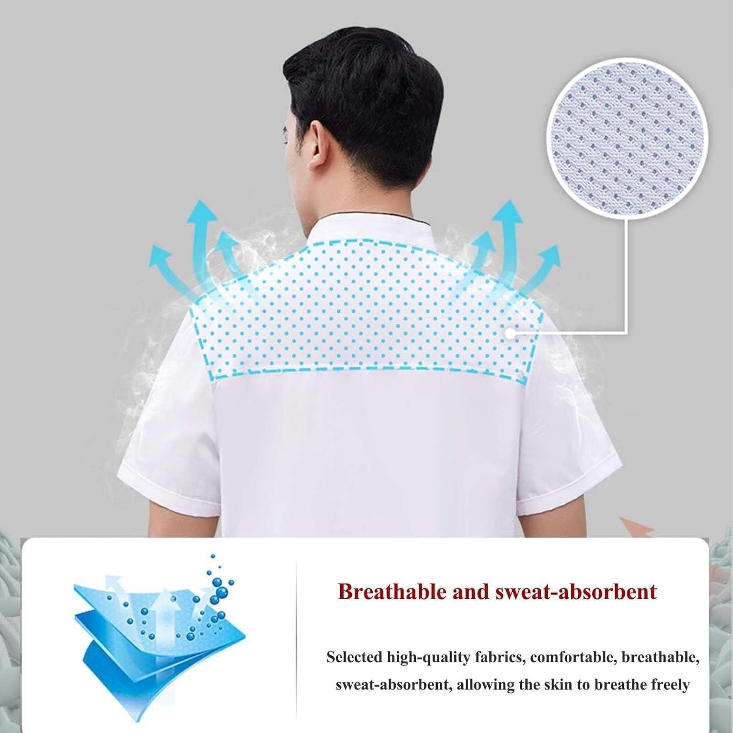 Uniforme de Cocina de Verano, Chaqueta de Trabajo de Chef Unisex, Uniformes de Camarero de Telas Transpirables
