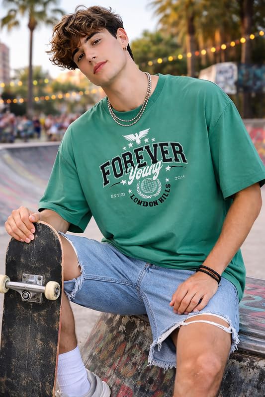 Image of London Hills Printed Cotton Blend Half Sleeve Oversized Men Round Neck Tshirts | T Shirt for Man | Tshirt | Shirts Men | Tshirt for Man | T-Shirt | Mult-Colored