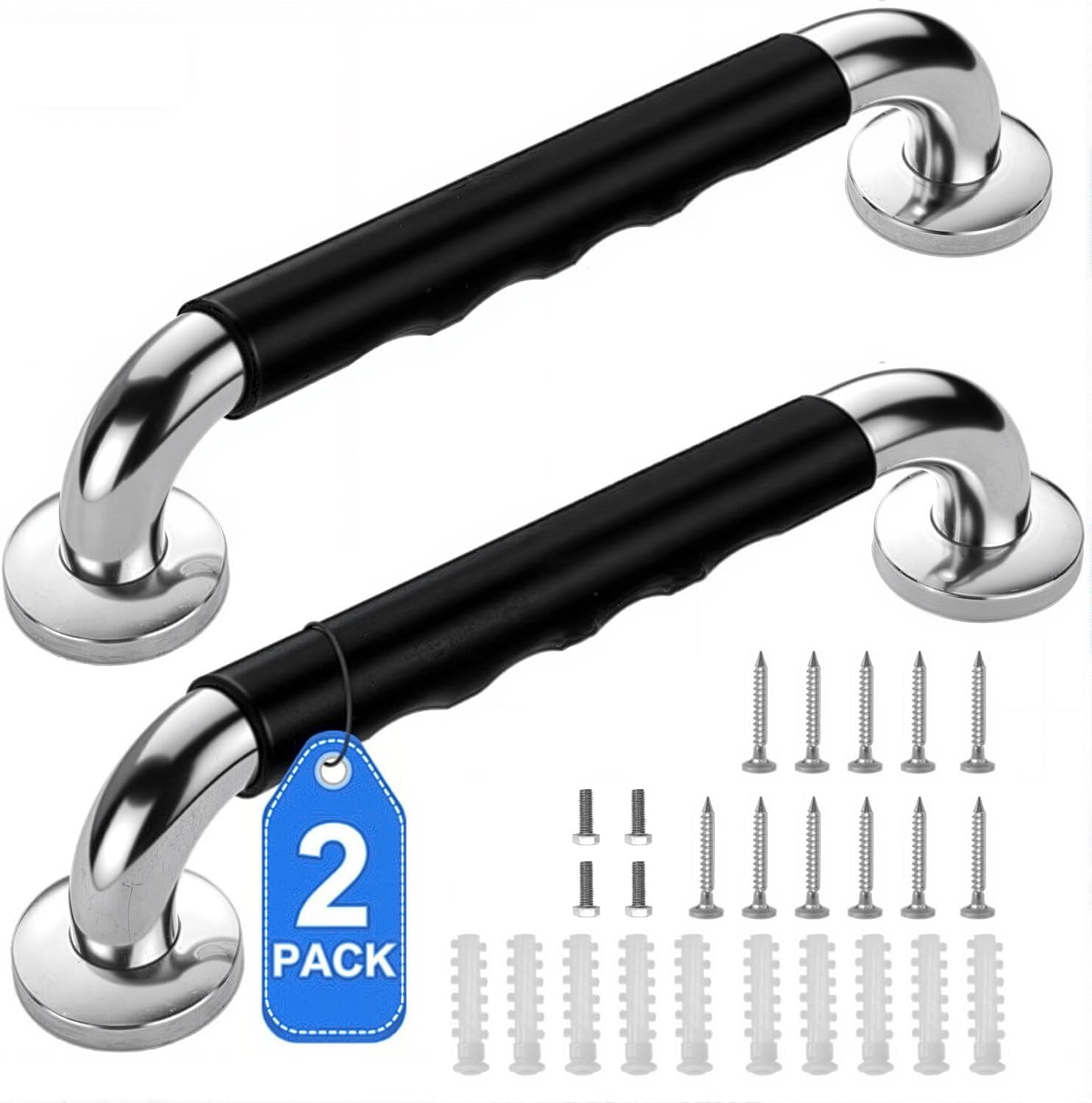 2 Pack 16 Inch Grab Bars for Bathtubs and Showers, Anti Slip Handicap Grab Bars for Shower, Safety Bath & Toilet Rail for Elderly Senior, Shower Handle Disability Assist Bathroom Handrail