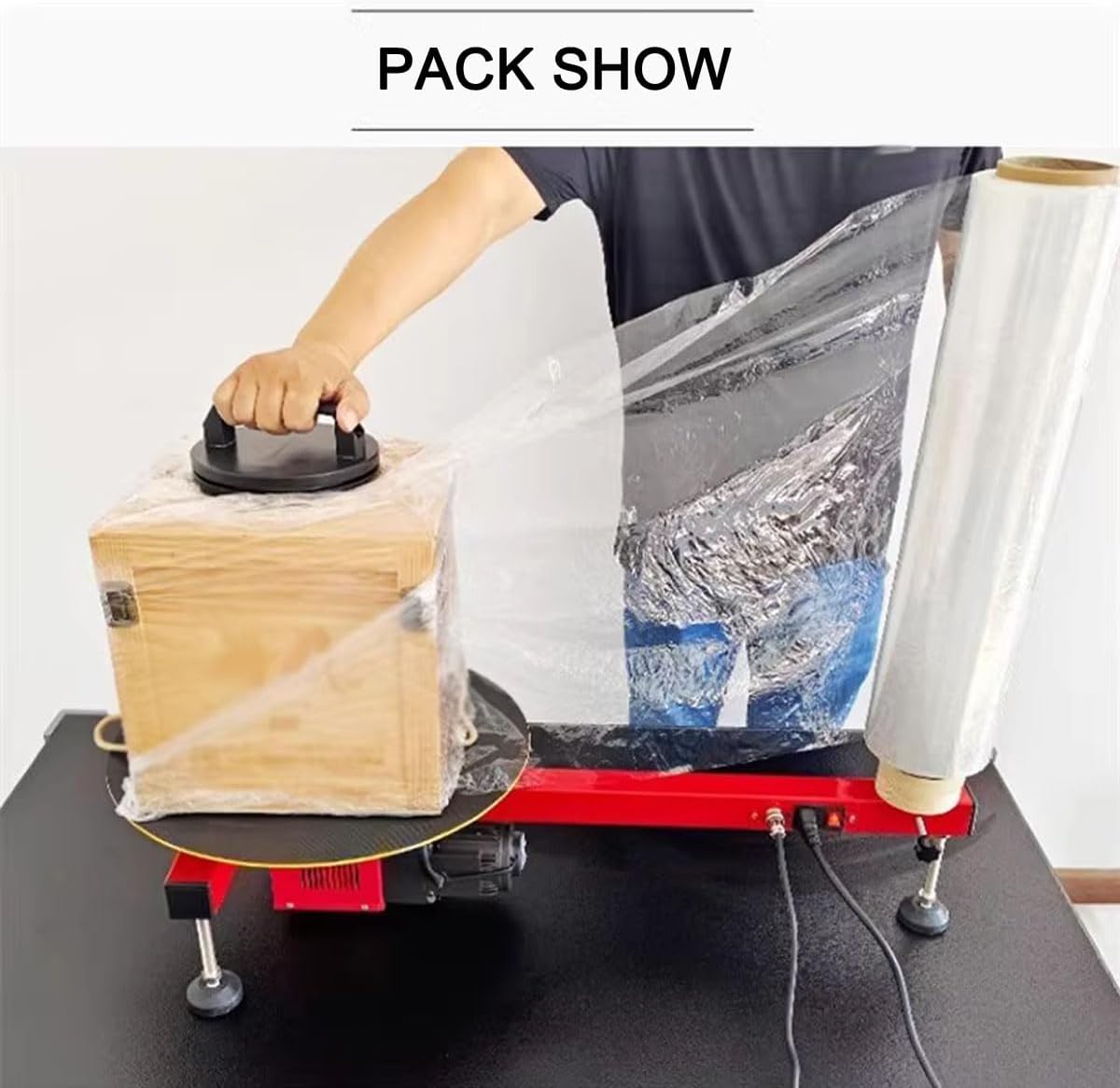 INTBUYING 220V Electric Stretch Film Wrapping Bench Semi-auto Table Stretch Film Dispenser Wrap Machine Wrap-Around Film baler for 27.5" (70cm)-Wide Film