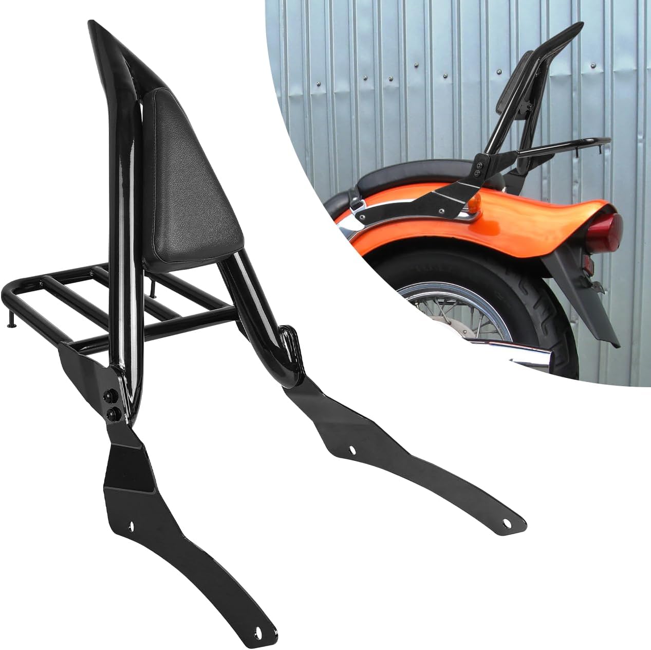 Detachable Passenger Backrest Sissy Bar with Luggage Rack Compatible with for 1998-2018 Yamaha Vstar 400 650 Dragstar 400 650 Classic Rear Sissy Bar Backrest