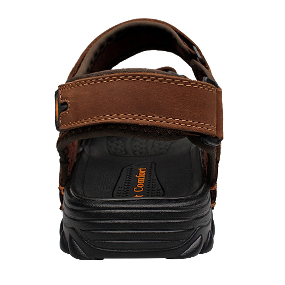 rismart Hombre Punta Abierta Casual Gancho y Bucle Intemperie Trekking Cuero Sandalias Zapatos