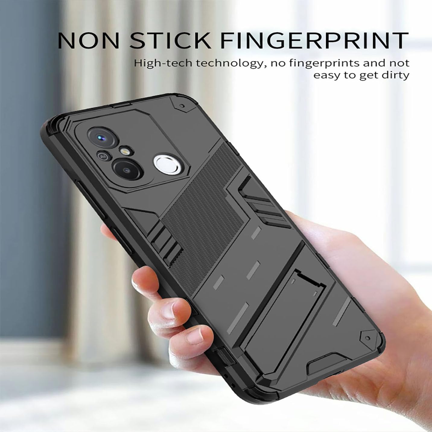 Custodia BORYA Per Xiaomi Redmi 12C/11A - Cover Antiurto Militare Con Supporto Magnetico E Protezione Fotocamera Scorrevole | Nero