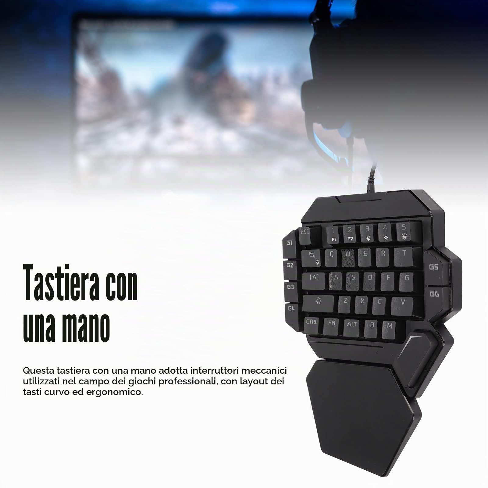 Tastiera da Gioco con Una Mano, Retroilluminata RGB 35 Tasti, Controllo Sensibile Accurato, 6 Tasti Programmabili, Design Ergonomico, Mezza Tastiera per PC Gamer