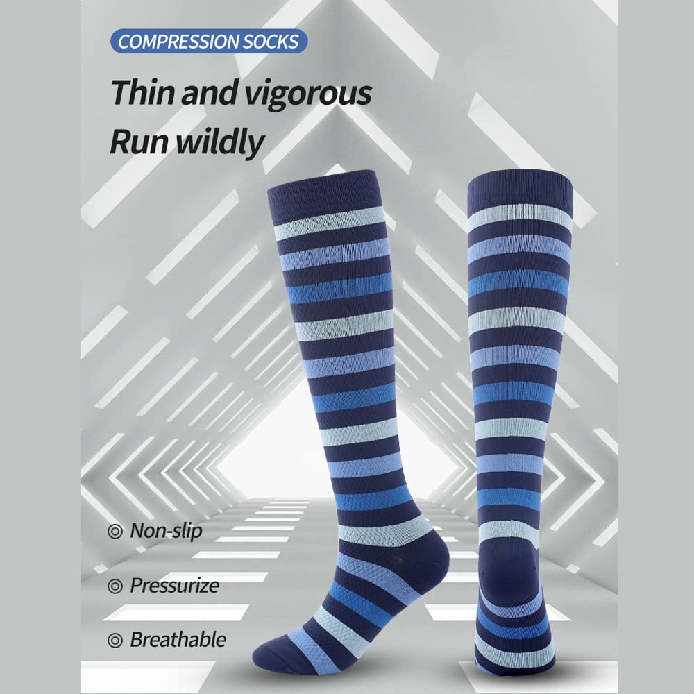 Chaussettes de Contention(5 Paires) pour Femmes 20-30 mmHg, Bas de Contention, Chaussette de Compression pour le sport, la course, le cyclisme.