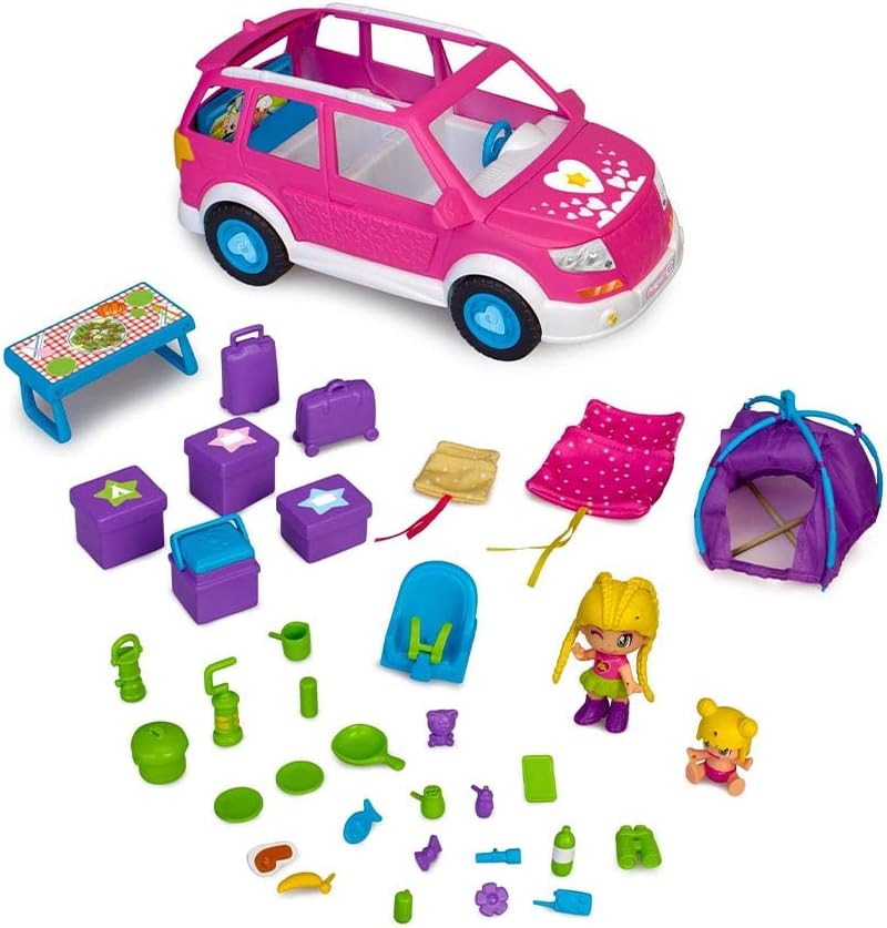 Pinypon - Camping Car, Toy Camper, Family Vehicle Summer for Camping, with a Mini Doll and a Baby and Many Accessories, for Girls and Boys from 4 Years, Famous (700017015)