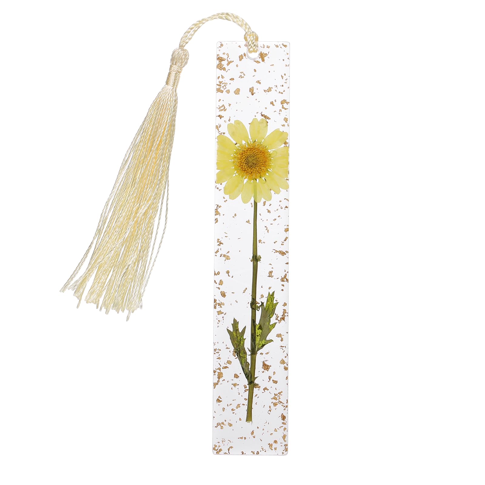 PATIKIL Dried Flower Resin Bookmark, Reading Book Marks with Tassel Bookmarks for Women Reading Accessories Gift Book Lover, Yellow (A Chrysanthemum)