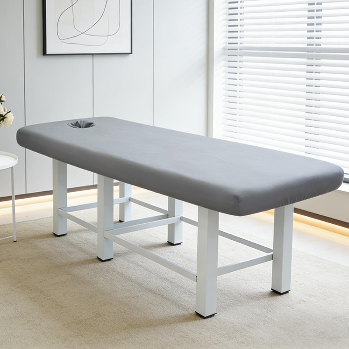 Highdi Funda para Camilla de Masaje con Agujero, Suave Elástica Reutilizable Sábana Bajera para SPA Mesa de Masaje Salón de Belleza, 180x60cm -Gris Oscuro