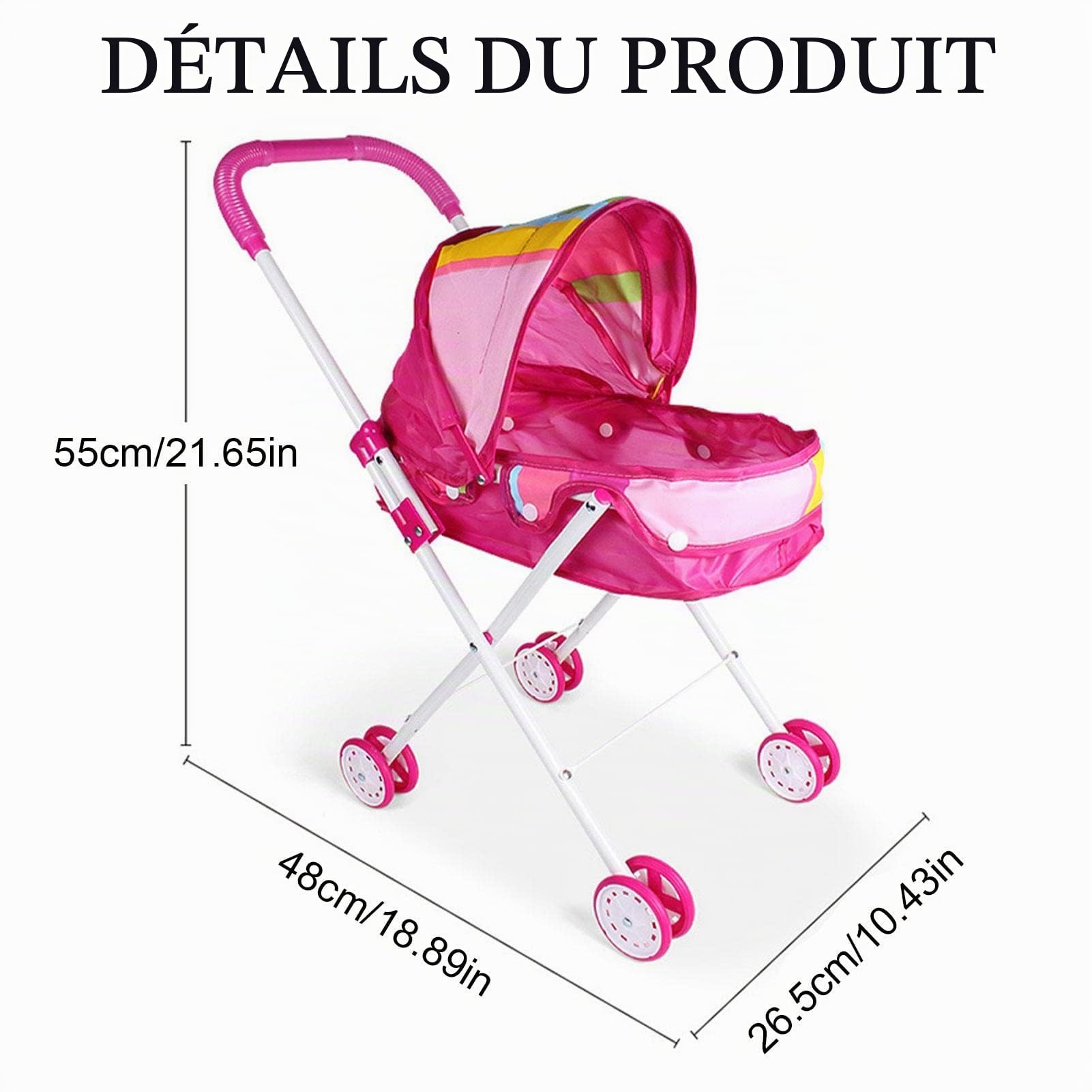 Poussette Bébé 52x25x10CM - Jeu de Rôle pour Enfant, Landau Jouet, Cadeau pour Les Enfants