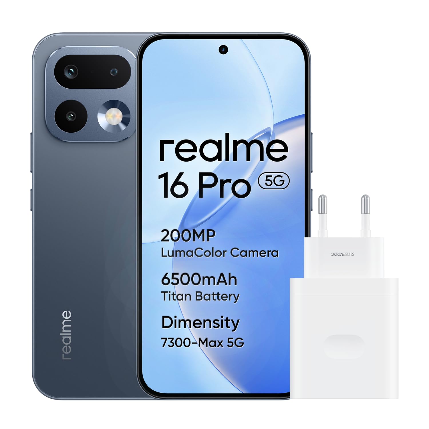 realme 16 Pro 5G Smartphone, 8GB+512GB, 144Hz AMOLED Display 6.78", Battery 6500mAh, Camera 200MP OIS, IP69K, 45W Fast Charge, Dual SIM, Next AI，Grey（No Adapter）