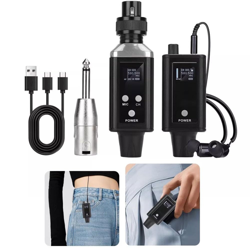 UHF Wireless In Ear Monitor System, 16-K Wiederaufladbar IEM mit Digitaler Modulation, 560-590MHz Frequenzbereich für Live-Bühnen-Studio-Leistung, Schwarz