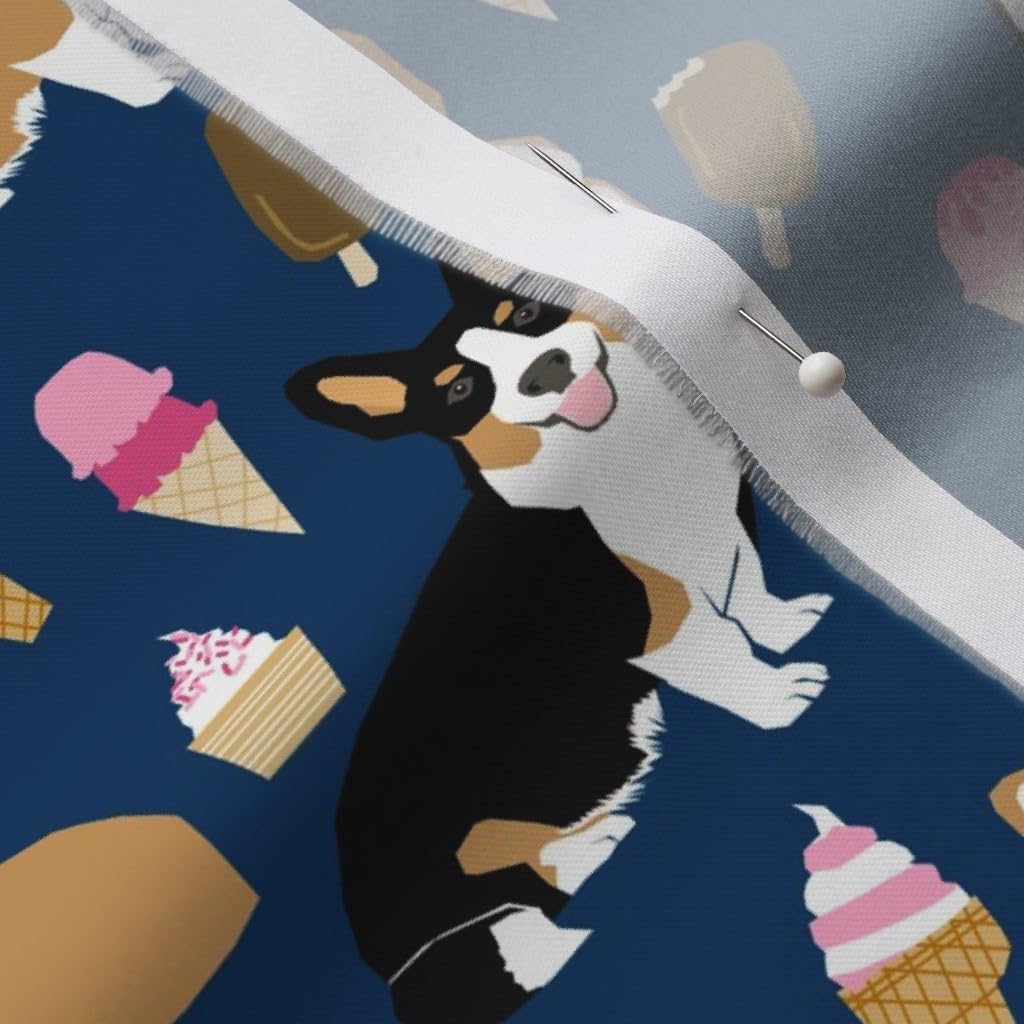 Spoonflower Fabric - Corgi Ice Cute Cream Food Corgis Junk Summer Pet Portrait Printed on Organic Cotton Sateen Fabric by The Yard - Sewing Quilting Apparel Home Decor