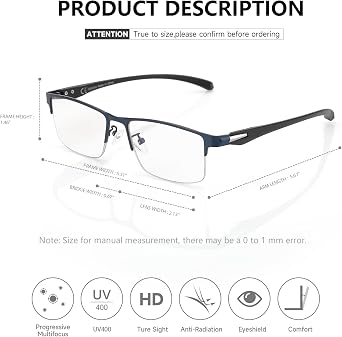 SKYOAK Premium Stylish Progressive Reading Glasses for Men & Women | Stylish Reading Glasses For Men And Women Metal Hinges Readers No Line Clear Vision Lightweight Fashion Daily Readers