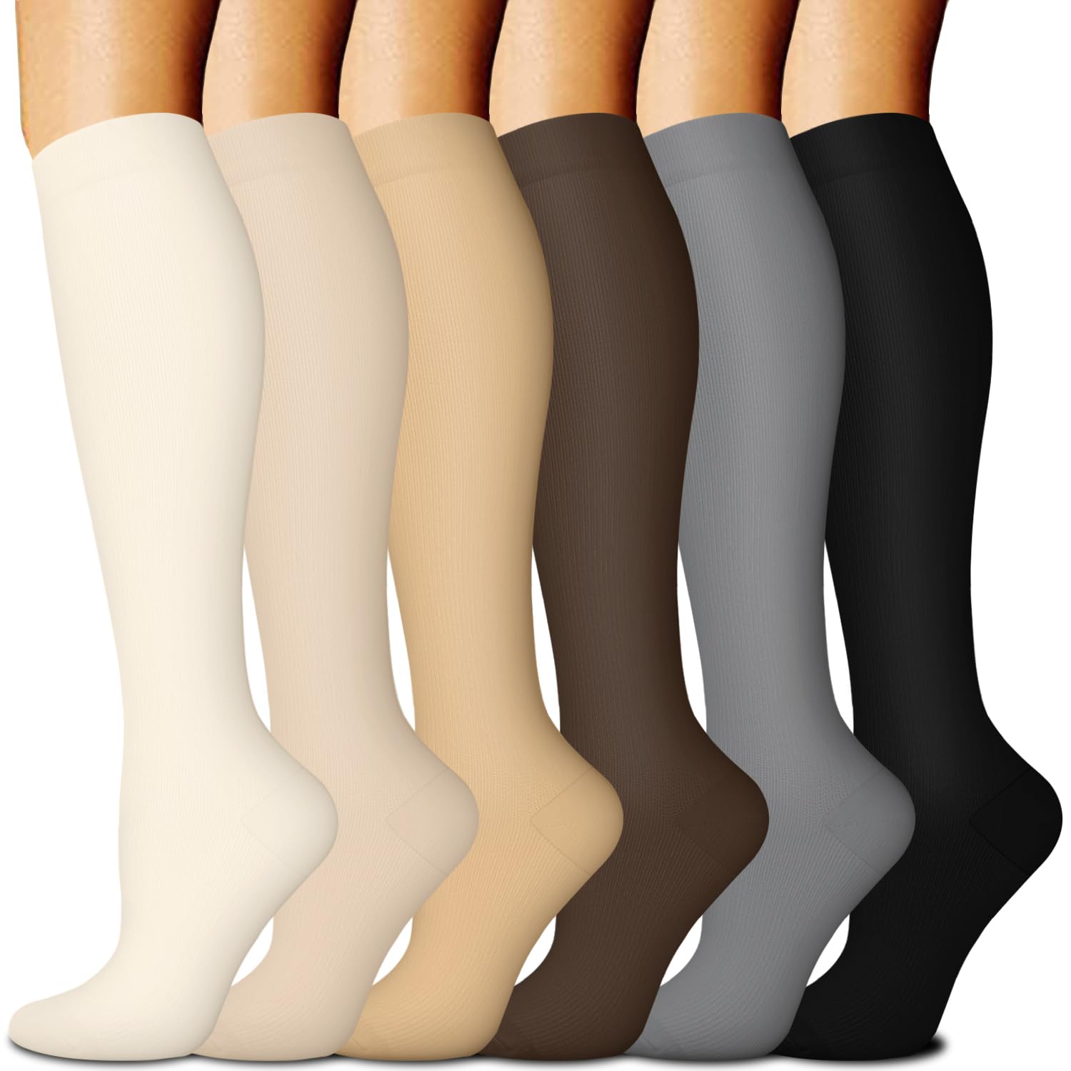BLONGW 6 Paar Kompressionsstrümpfe Damen Herren Kniestrümpfe Stützstrümpfe | Compression Socks Sport Thrombosestrümpfe für Flug Kompressionssocken Laufen Reisen