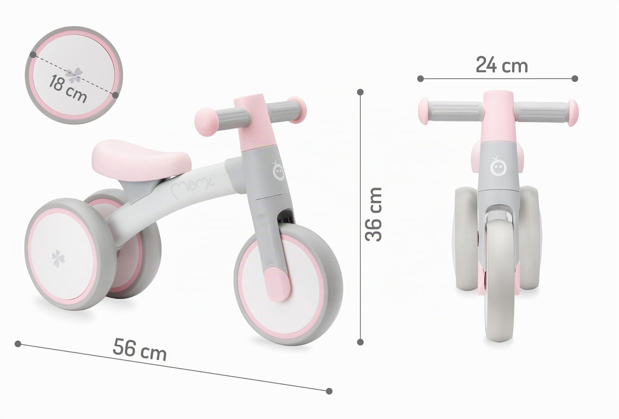 Triciclo senza pedali per bambini MoMi TEDI per bambine e bambini (peso massimo 25 kg), mini bicicletta senza pedali con ruote in plastica resistenti alla foratura, telaio in metallo leggero - 1,2 kg