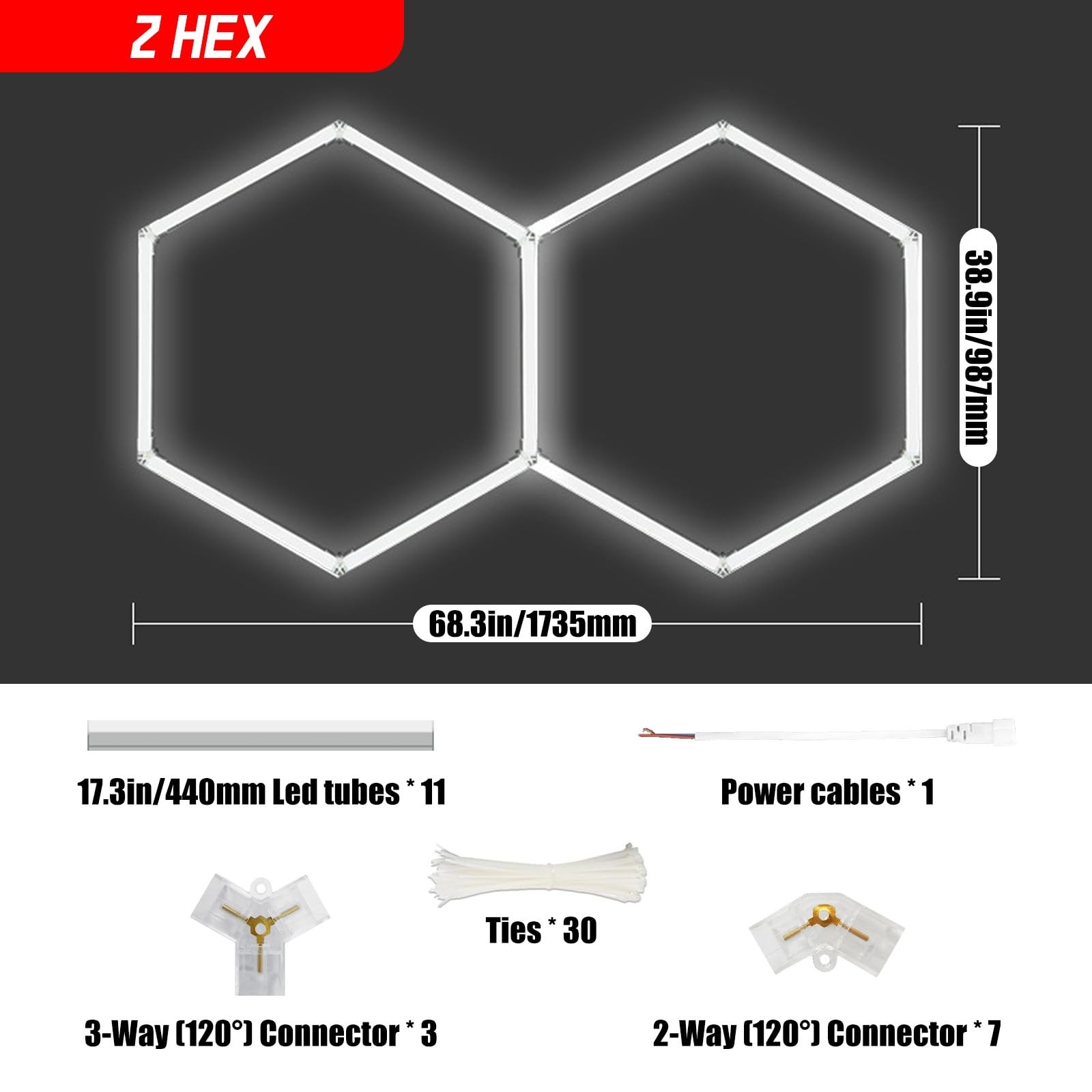 Éclairage De Garage LED Hexagonal 6500K – Lampe Nid d'abeille Haute Luminosité À Large Couverture pour Entrepôt Et Atelier 2 Hex