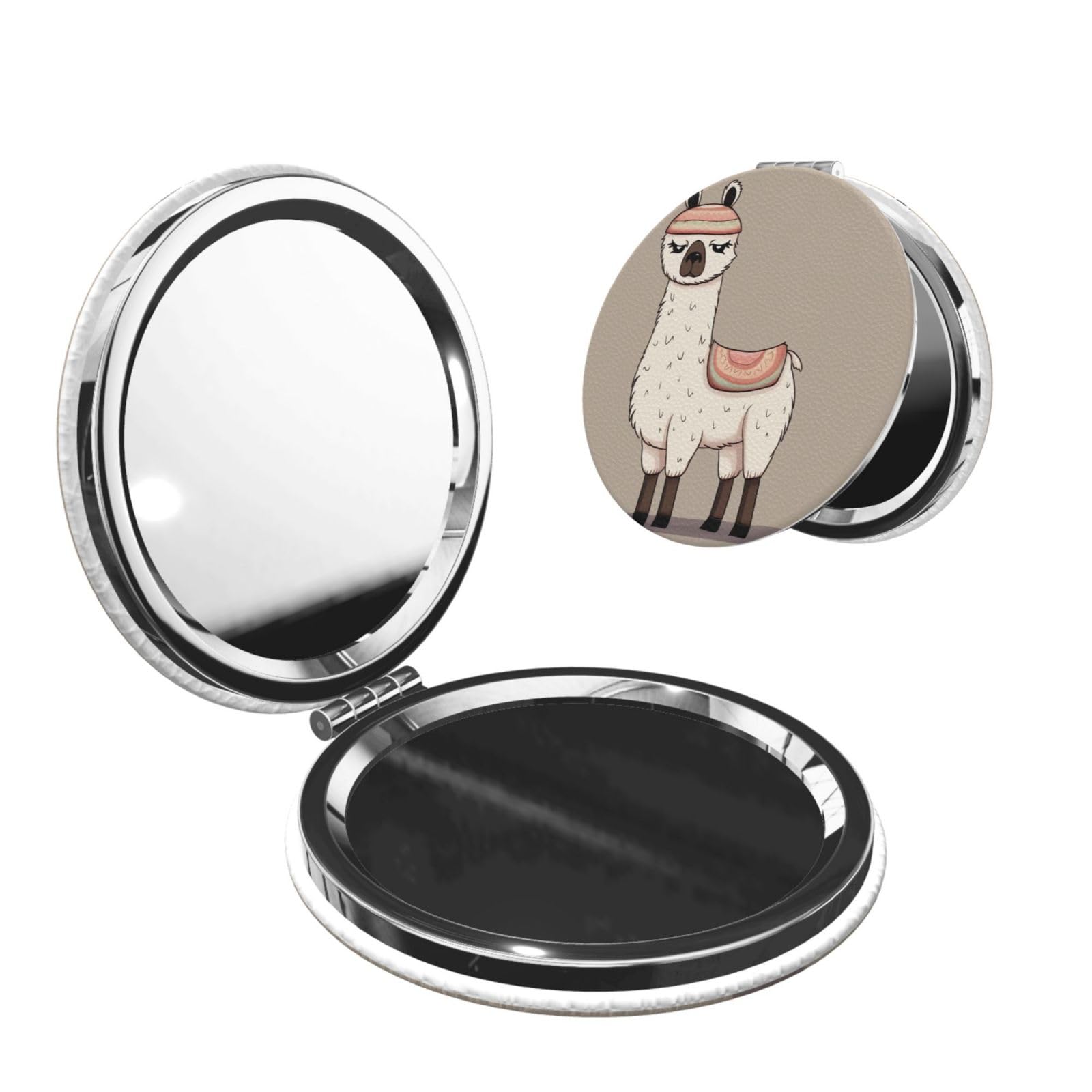 DWVTSLH No Drama Llama Compact Mirror for Purse, Double-Sided 2X/1X Magnifying Mirror for Women Men, Travel Makeup Mirror for Handbag, Handheld Vanity Mirror for Gift