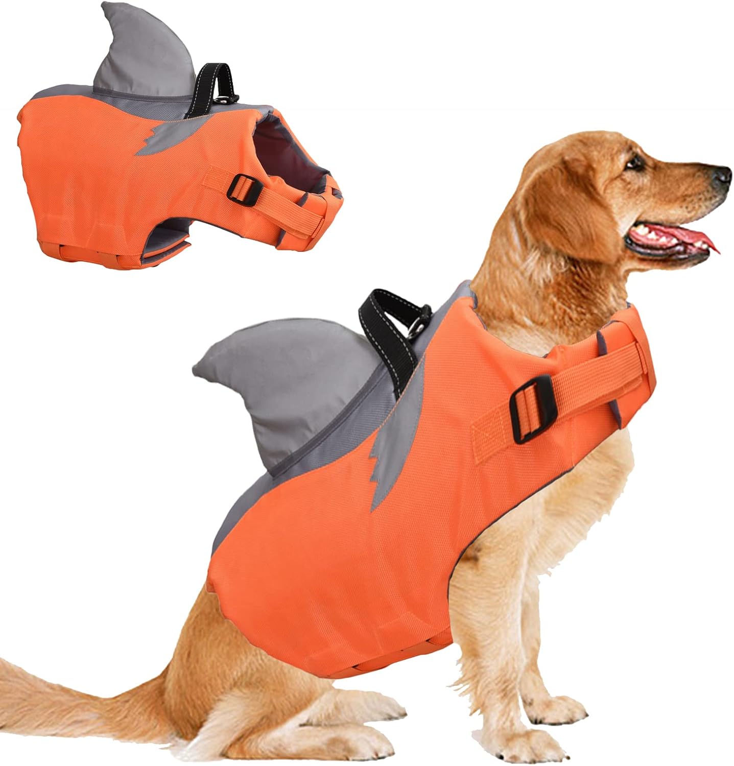 Dog Life Jacket, Adjustable Floatation Life Vest Shark Design Aid