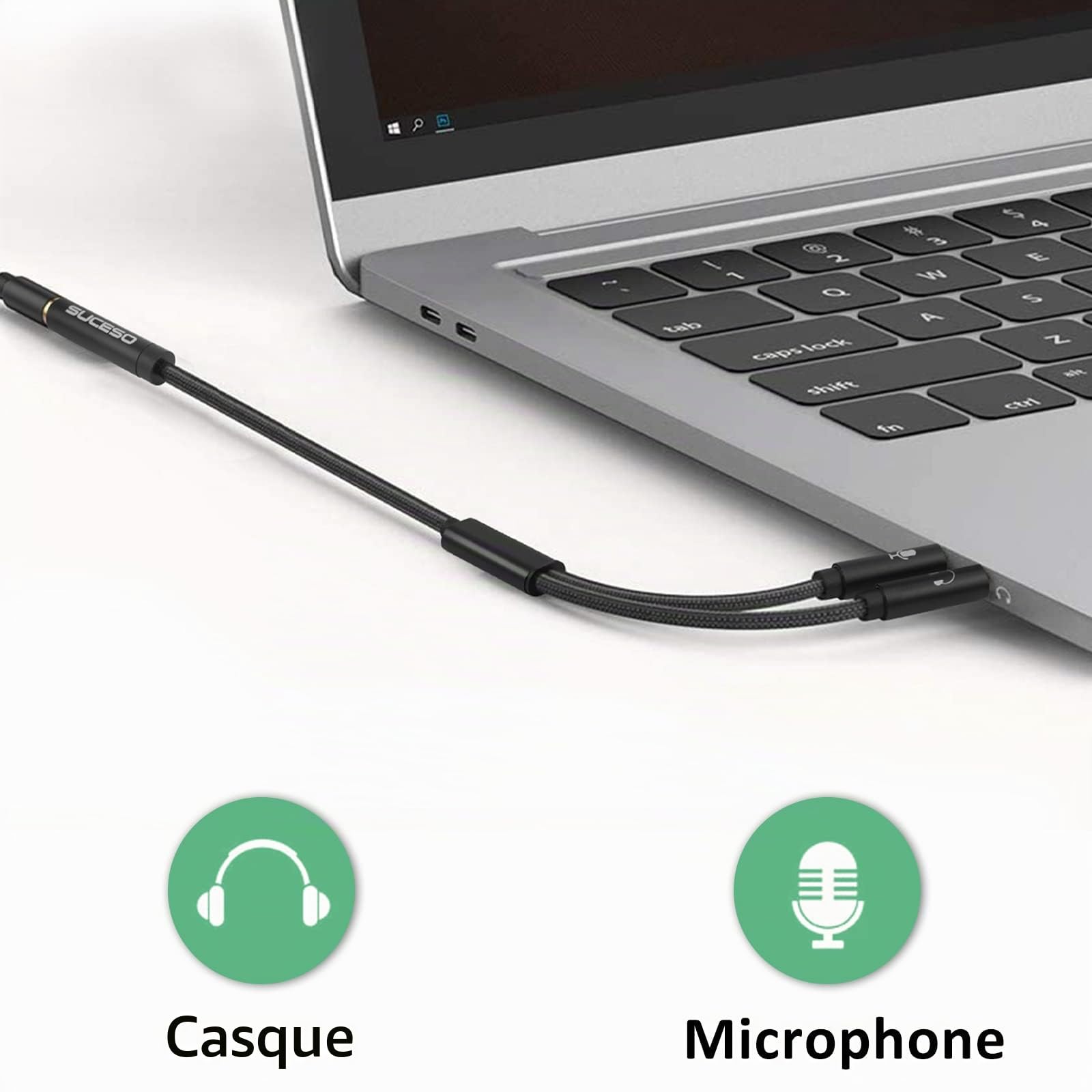 Adaptateur Jack Audio Stéréo 3,5mm Câble Nylon Tressé Splitter Y Femelle à 2 Mâle 35cm
