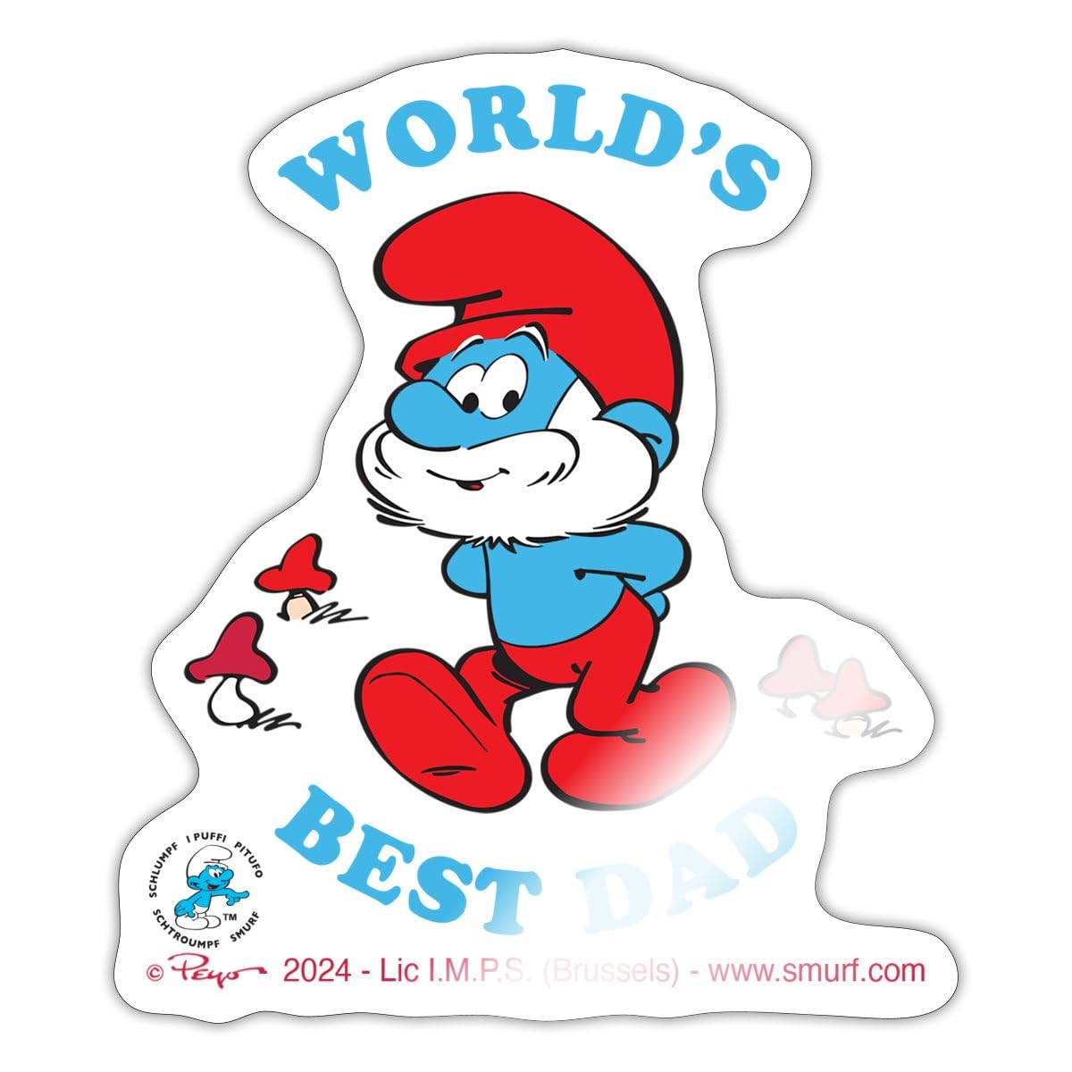 Spreadshirt Smurfs Papa Smurf World's Best Dad Sticker Size S (10 x 10 cm), 10 x 10 cm, White Glossy