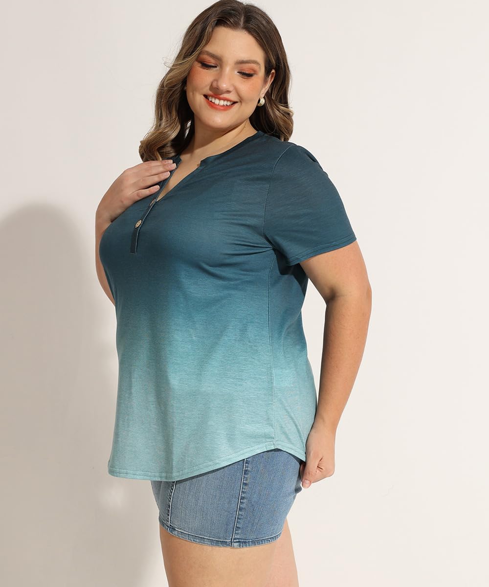 RITERA Plus Size Tops for Women V Neck Button Up Short Sleeve Henley Tshirt Casual Blouse Pullover Basic 12W 14W XL-5XL - Image 3