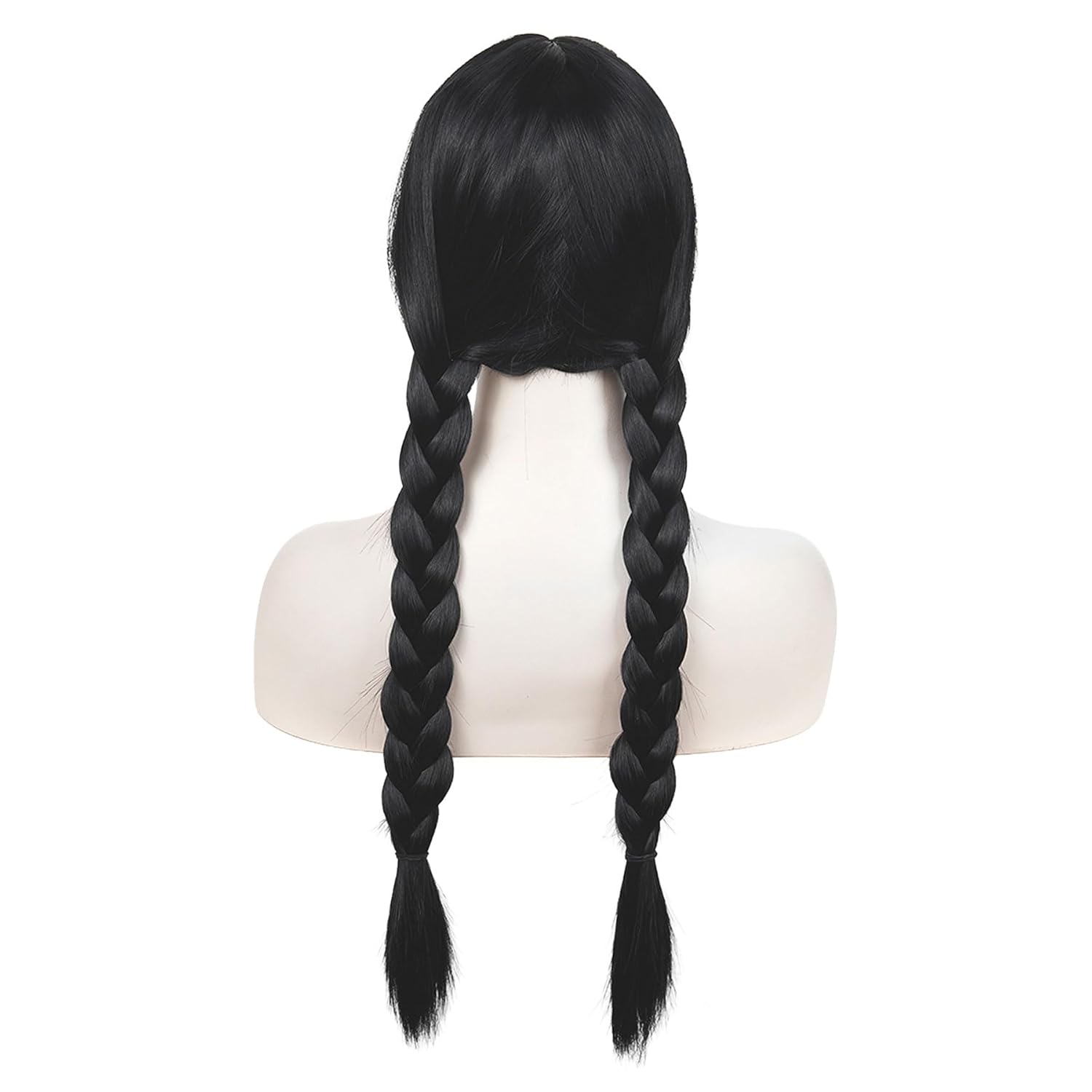 BUFASHION 28" Long Women Pigtail Braid Wigs Black Wig Cosplay Halloween Synthetic Wigs With Neat Bang Wig With Free Wig Cap (Black 1)