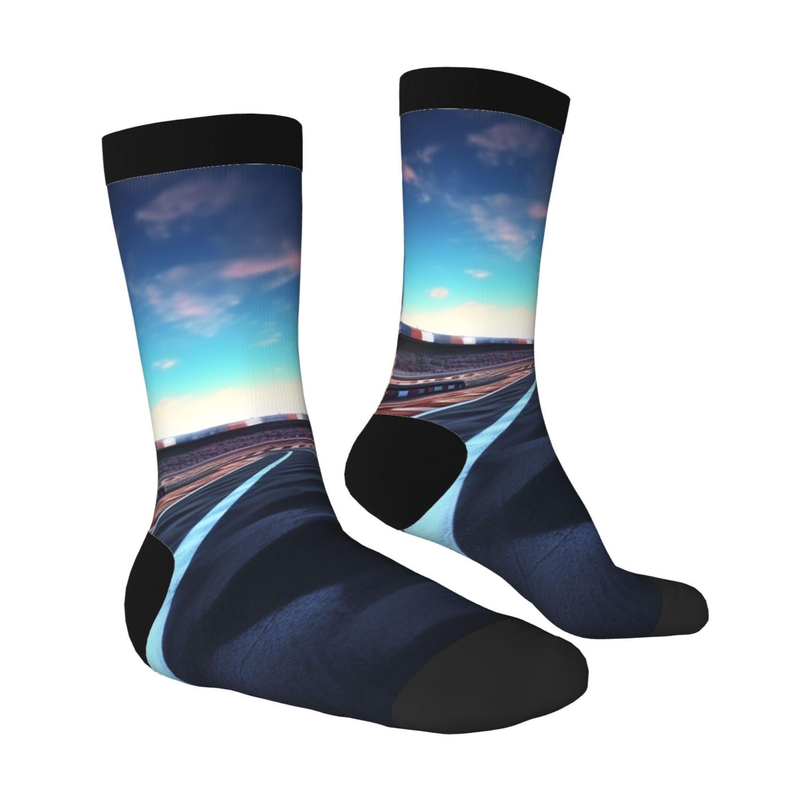 LZQPOEAS Race Track Athletic Socks Unisex Cushioned Crew Socks Hiking Running Calf Sock Soft Above Ankle Sock