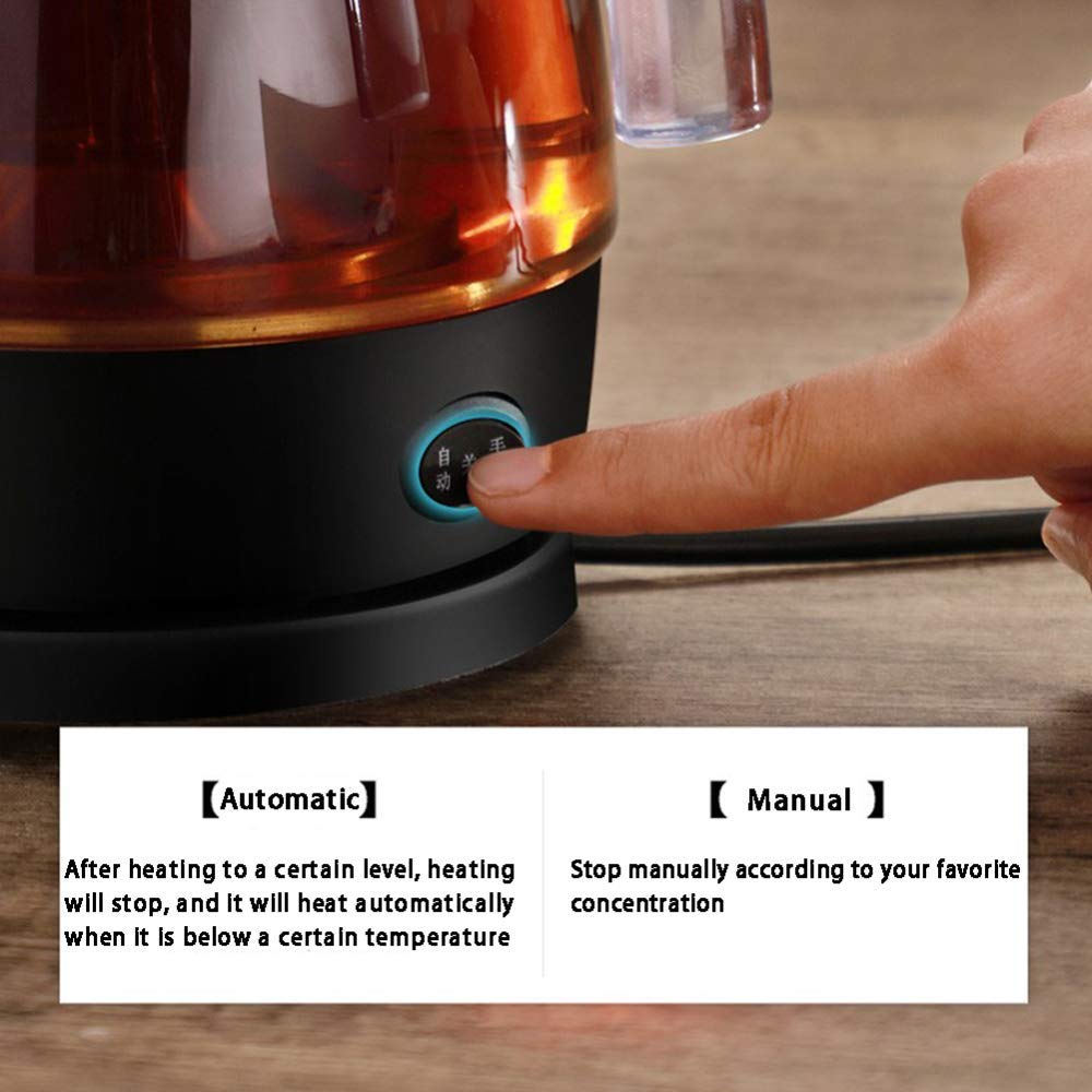 Macchina per Il tè elettrica, bollitore per Il tè con infusore per Il tè, teiera in Vetro Intelligente, Funzione di Riscaldamento e Protezione Contro l'ebollizione, 600 W, Senza Bpa