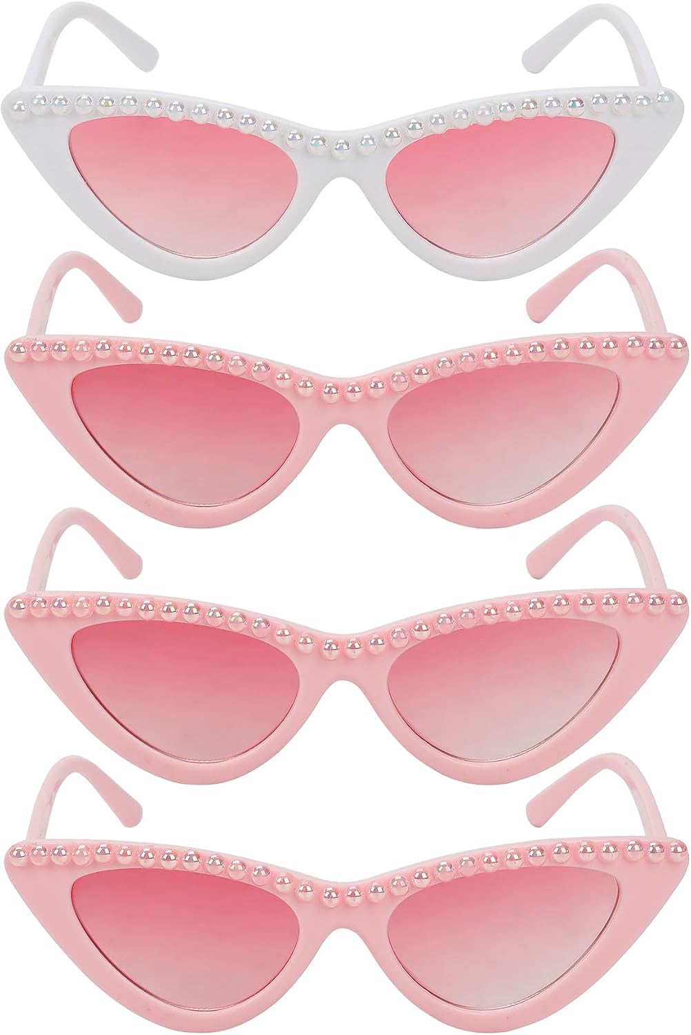 Packed Party 4-Pack Bride & Babes Bachelorette & Wedding Novelty Glasses Pink and White with Pearl Accents and Pink Lenses