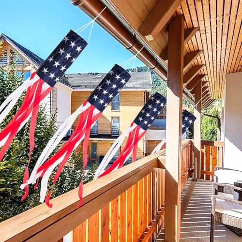 2Pack American Flags Windsock 60Inch Patriotic Decor 4th of July Windsocks with Embroidered Stars Wind Socks Hanging USA Flag Windsock Decoration for Outside Décor Memorial Day,Presidents Day - Thumbnail 4