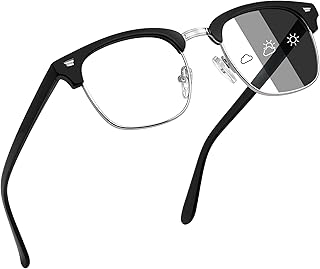 Joopin Gafas Luz Azul Fotocromáticas para Hombre y Mujer Gafas Pantalla Ordenador con Filtro de Luz Azul Cuadradas Medio Marco UV400 Protección