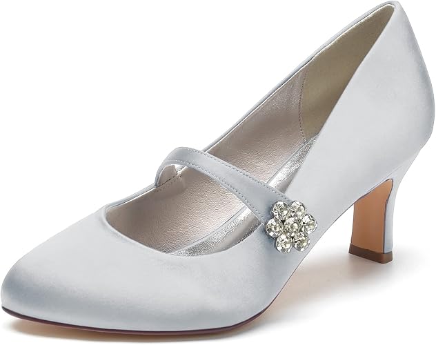 Pumps Bruiloft Bruidsschoenen voor Dames Satijnen Hoge Hak Ronde Neus Slip  op Bruidsmeisjesschoenen met Strass 36-43,Zilver,40 EU : Amazon.nl:  Kleding, schoenen \u0026 sieraden