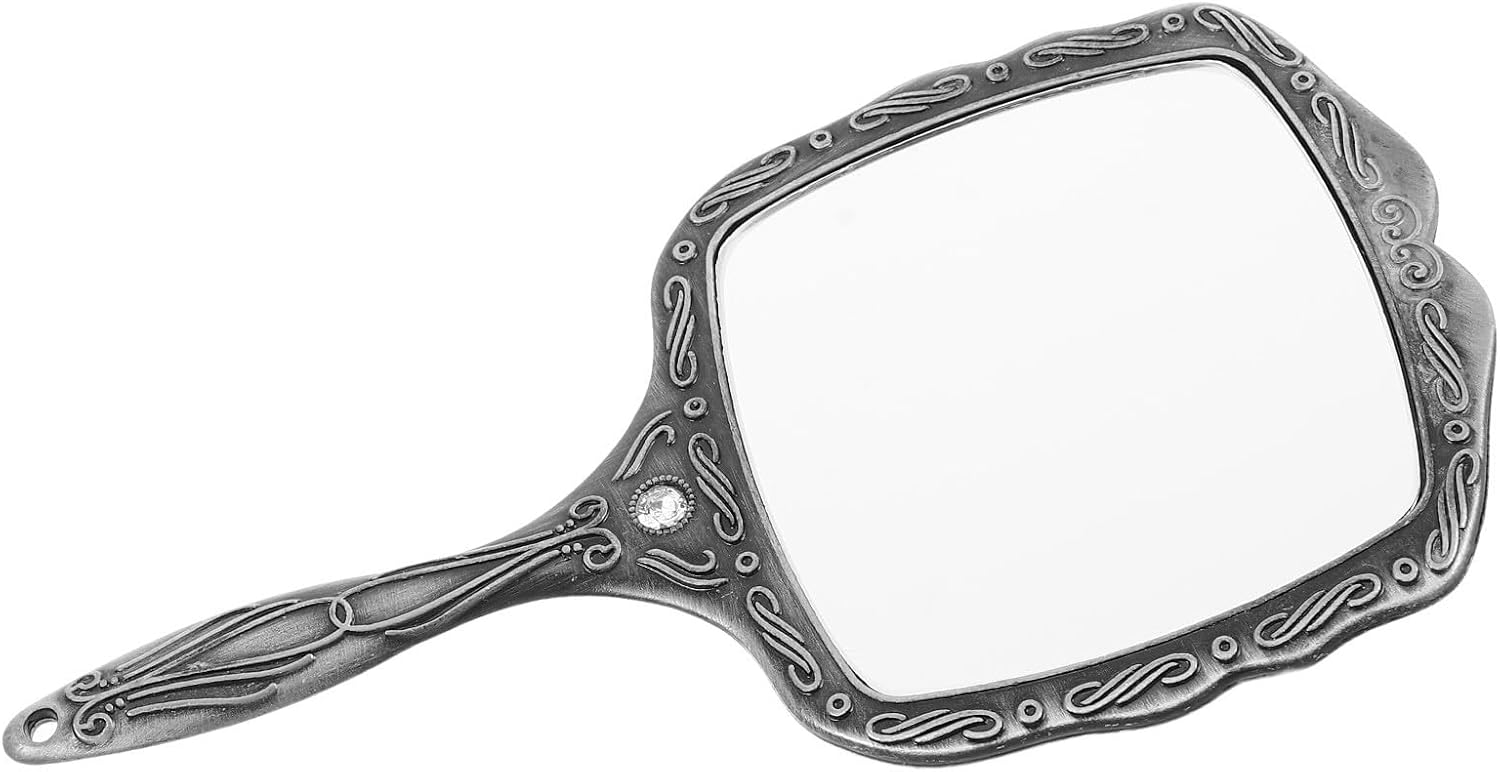 GALPADA Vintage Handheld Makeup Mirror Silver Metal Portable with Handle