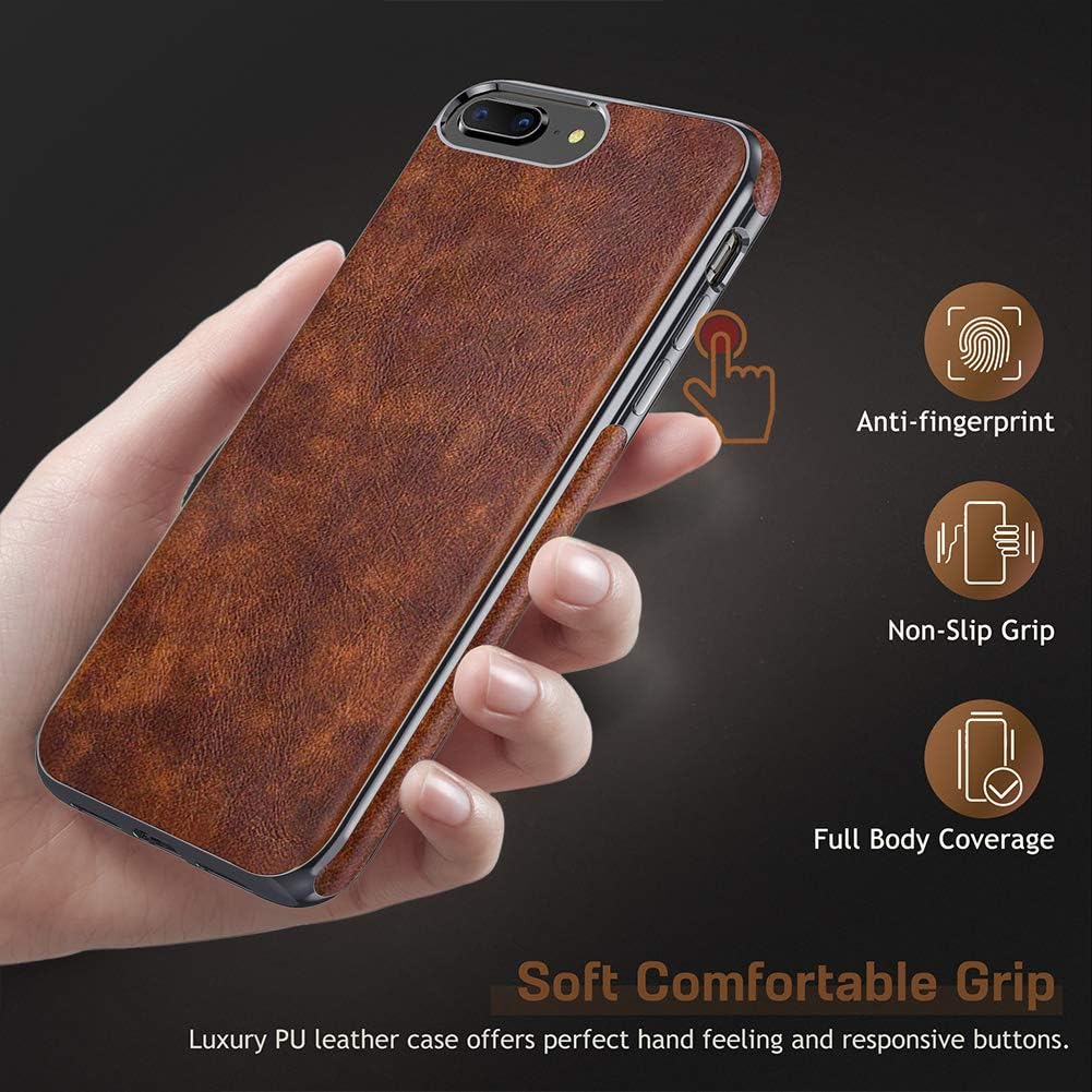 LOHASIC iPhone 8 Plus Case, iPhone 7 Plus Case, Thin Slim Leather Luxury Business PU Soft Non-Slip Grip Full Body Shockproof Protective Cover Phone Cases for iPhone 7 Plus /8 Plus 5.5" - Vintage Brown