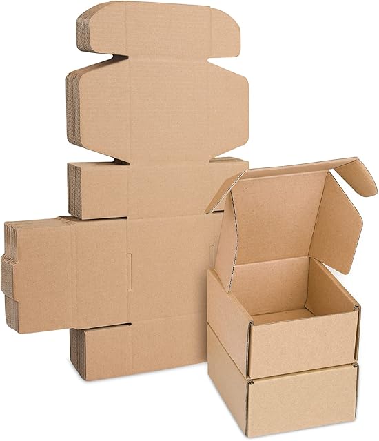 Corrugated Cardboard Shipping Boxes, 100x100x53mm Royal Mail Small Parcel PiP Postal Box for Posting, Packaging Boxes for Business, Storing or Gift(Pack of 25)