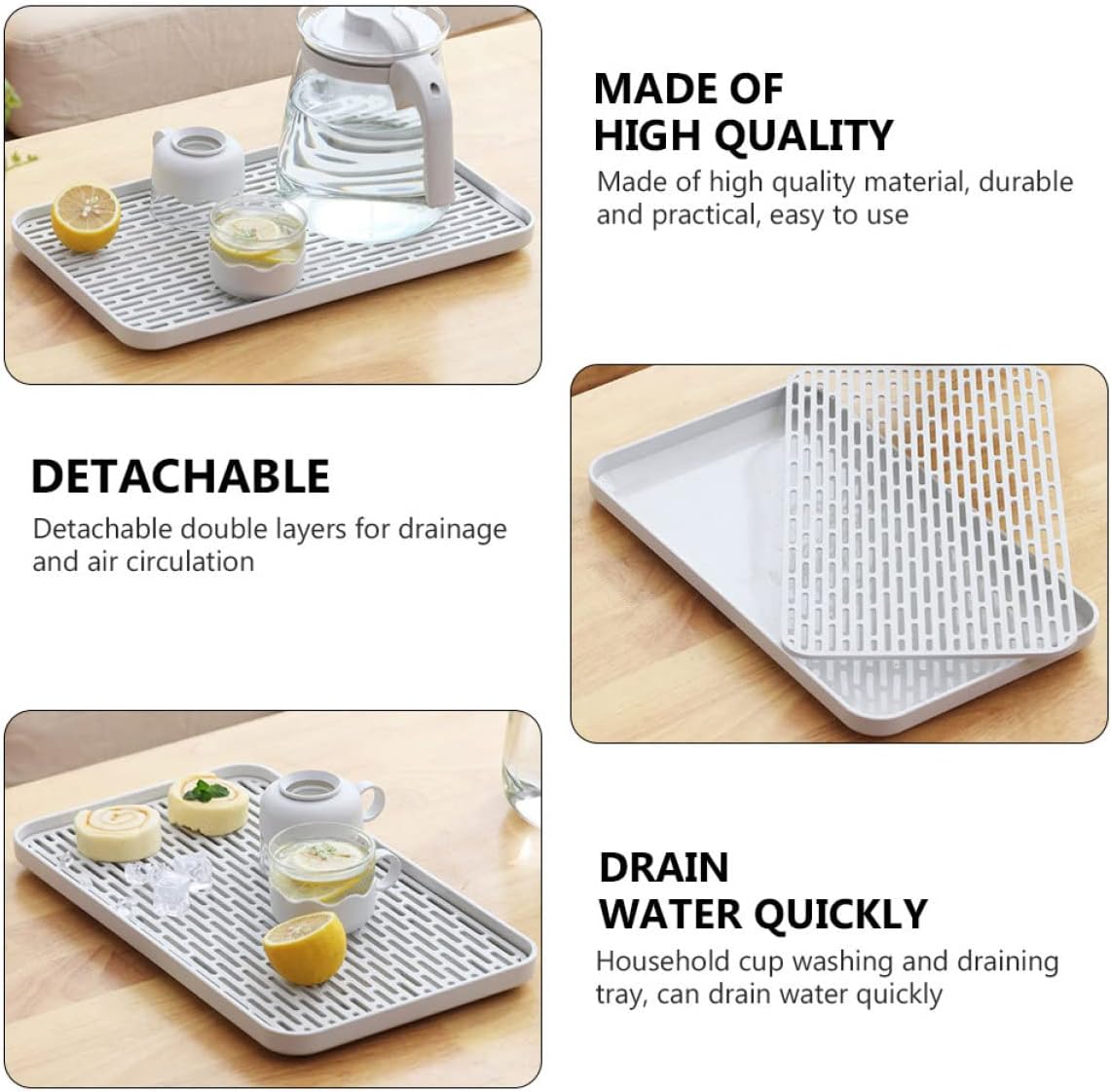 VICASKY Double Layer Drain Tray PP for Household Cup Washing and Draining | Detachable Design, Air Circulation, Smooth Edges, Quick Water Drainage, White Finish, PP Construction
