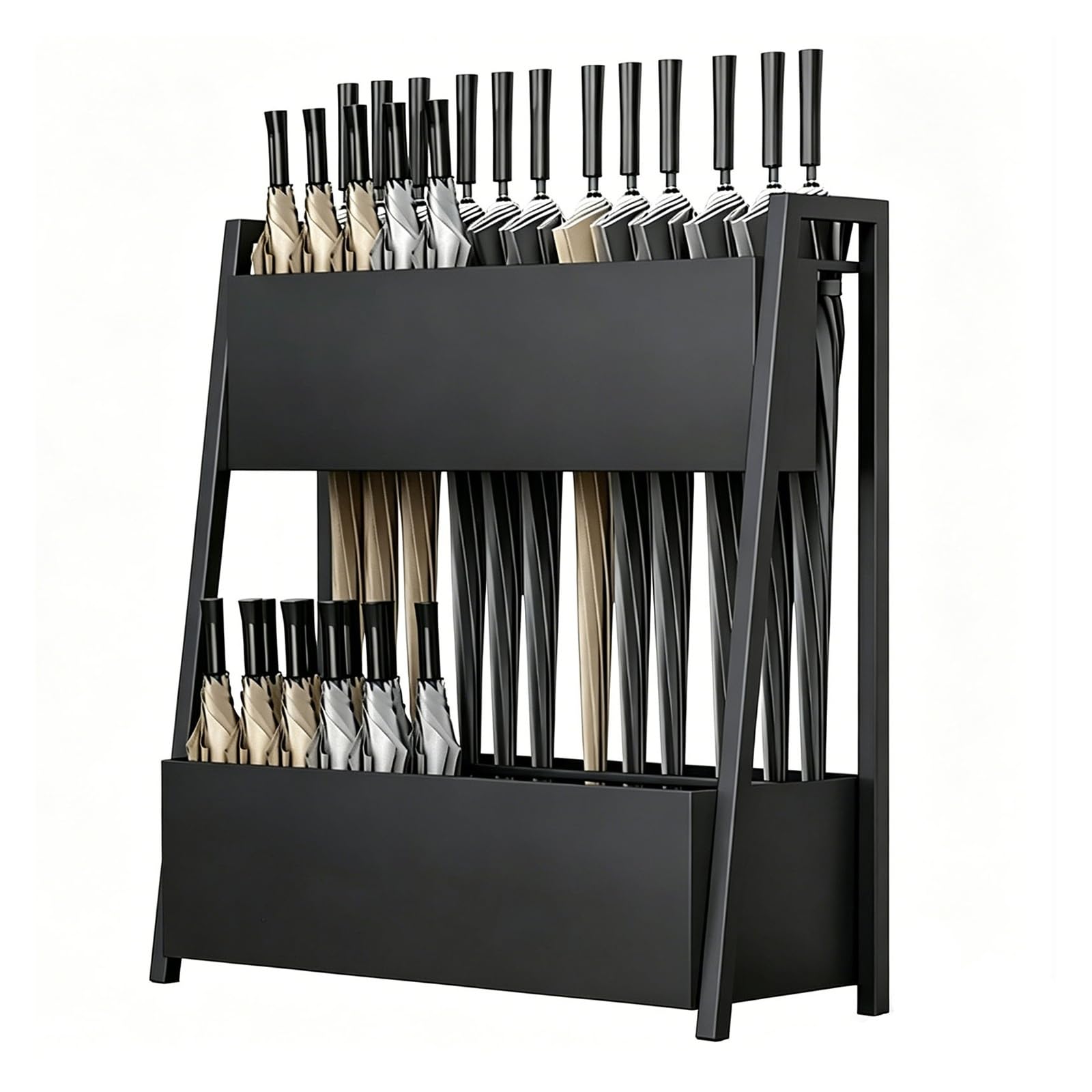 WQPMNYG Large Capacity Umbrella Stand for Entryway Commercial Umbrella Holder for Hotel & Office Holds 24-48 Umbrellas Black Walking Stick Stand (68x25x60cm)