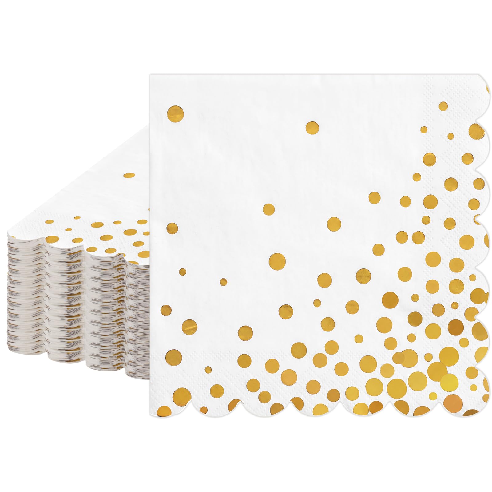 40 pcs White and Gold Napkins 6.5 Inch White Paper Napkins with Gold Foil Polka Dots 2 Ply Party Napkin Disposable Napkin Serviettes for Wedding Birthday Baby Shower Christmas