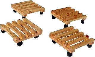 HOMECUTE Wooden Trolley for Plants and Flower Pots Heavy Duty Rolling Plant Stand with Lockable Casters 4 wheels for Balcony, Home Garden Square Type 2(pack of 4)