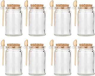 Bath Salt Container, 8.5oz/250ml Bath Salt Jar, Glass Jar with Lid And Spoon, Salts Glass Storage Containers With Spoon, with Bamboo Lids Scoop Airtight Spice Sugar Containers Jars for Candy Spice (1)