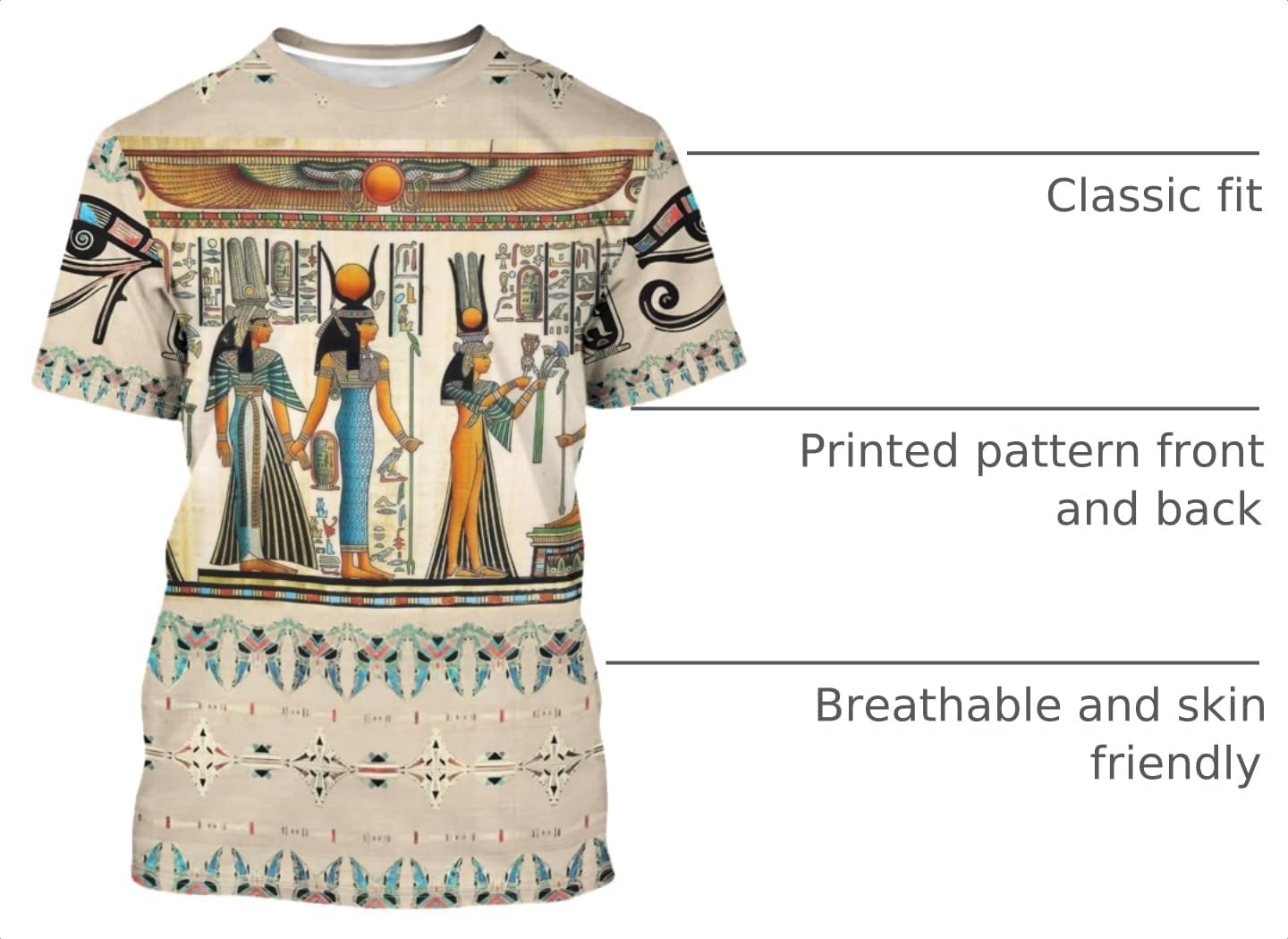 BJU Ancient Egypt Graphic T-Shirt Crewneck Tee 3D Printed Short Sleeve Loose Casual Top Unisex image 4