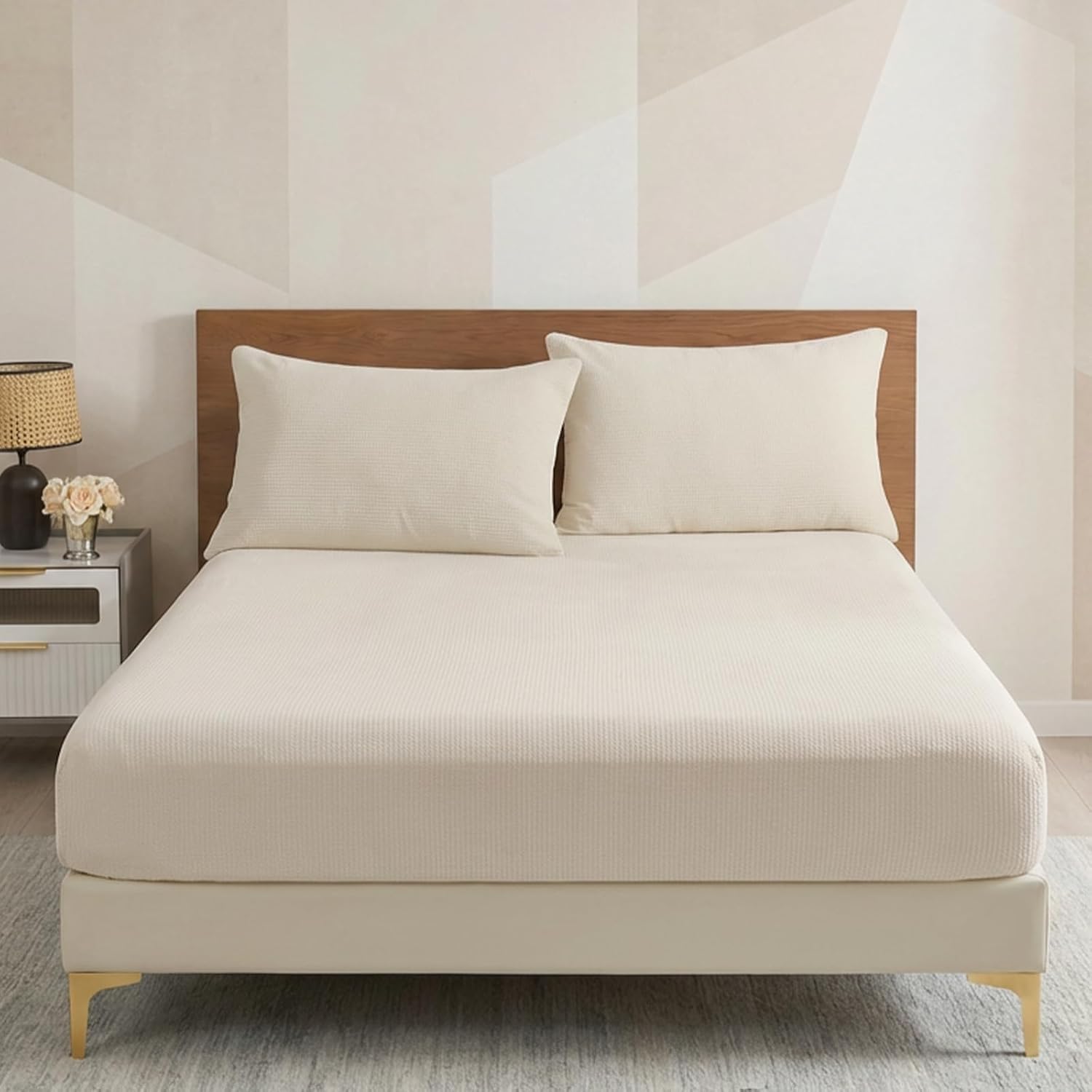 Buttery Soft Fleece Sheets with 18‘’ Deep Pocket-Ultra Soft & Warm Luxury Bedding Set with Fitted Sheet & 2 Pillowcases-Velvety Smooth Waffle Grids Fleece Bed Sheets (White, King)