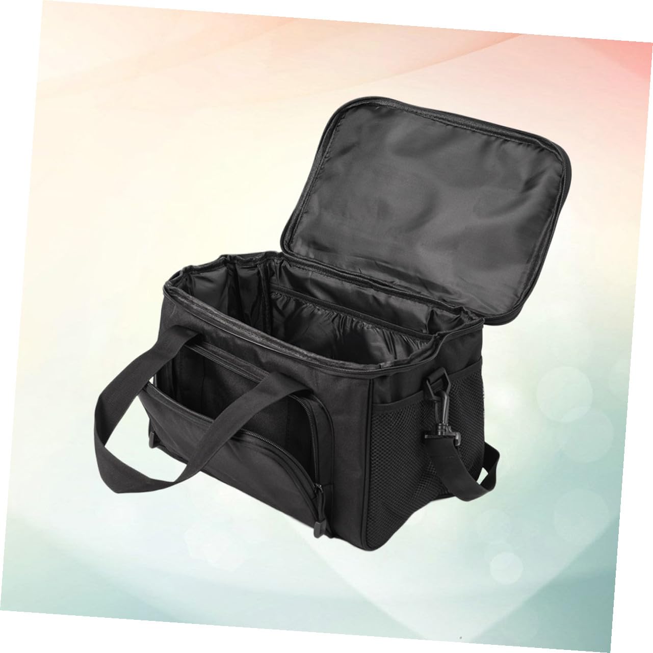 Abaodam Paquet de Pêche en Tissu Oxford Noir Bandoulière Rembourrée Détachable et Double Fermeture Magnétique pour Rangement Multi-Poches en Plein Air