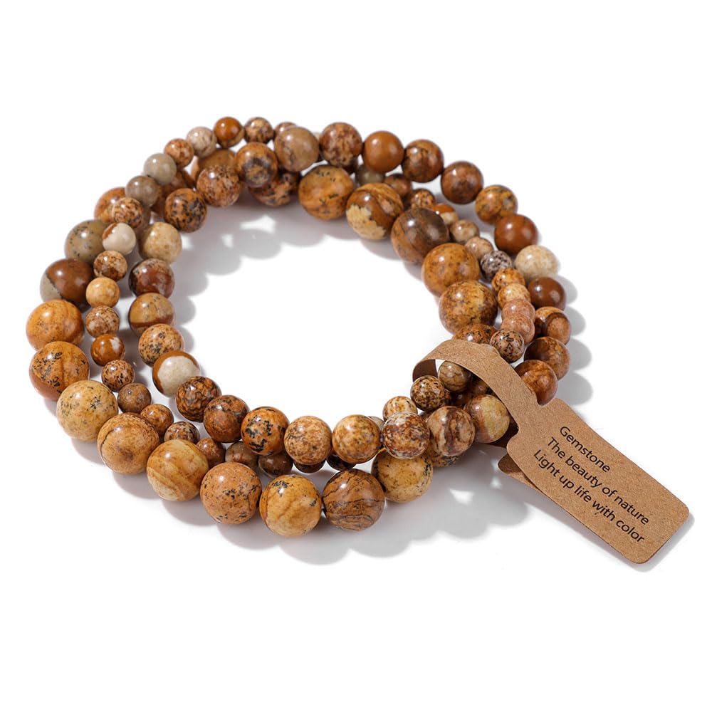 ILNCQLPM Mens Beaded Bracelet,Natural Gemstone 3-Piece Set Crystal Bracelets， Fashion Reiki Yoga Set Bracelets ，Energy Gemstone Bracelets Jewellery For Men Women Picture Stone