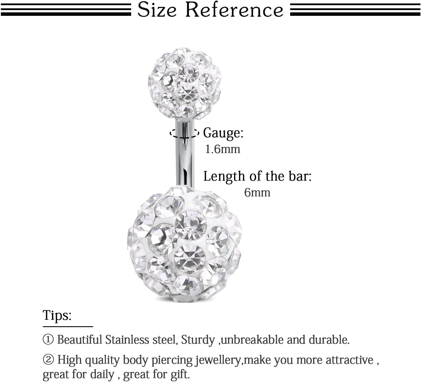 VCMART 14g Belly Button Ring Belly Button Piercing Belly Rings Surgical Steel Belly Button Rings 6mm 8mm 10mm 12mm 14mm 16mm 18mm Short Long Bar Belly Piercing Jewelry for Women - Image 2