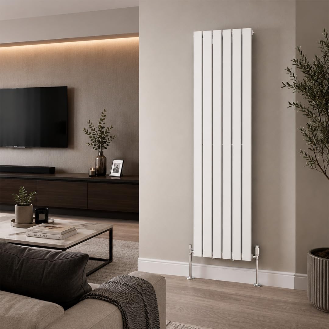 Built Right Flat Panel Designer Radiator, Central Heating Radiator, Horizontal & Vertical Single or Double Panel Flat Radiator, White or Anthracite, Multiple Sizes (White, 1800 x 420 - Single)